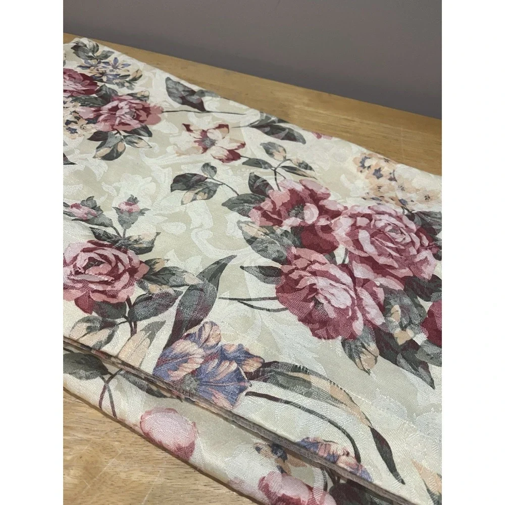 Vtg Rose‎ Flower Fabric Shower Curtain Cottage French Country Valance Tassels